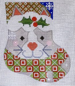Grey Cat with Holly Mini Stocking CH-703