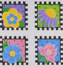 Funky Floral Coasters (4 canvases)  CS03