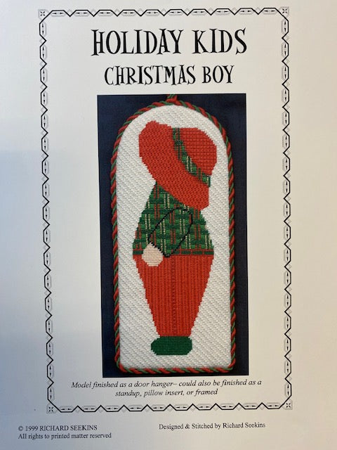 Holiday Kids - Christmas Boy Line Drawn Canvas w/Stitch Guide