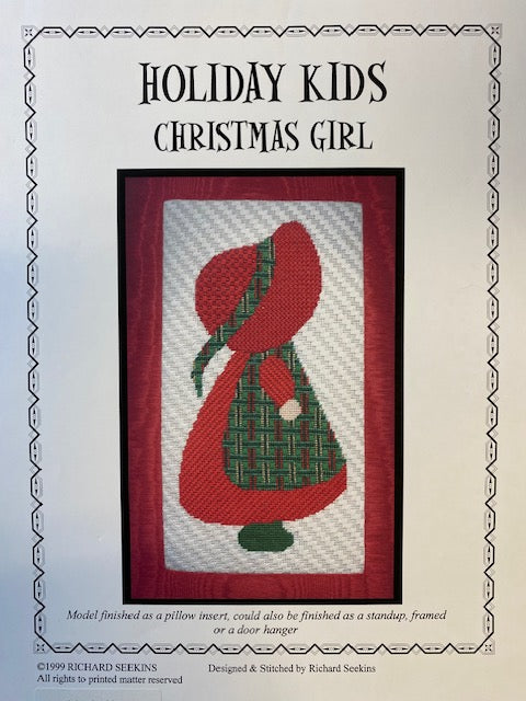 Holiday Kids - Christmas Girl Line Drawn Canvas w/Stitch Guide