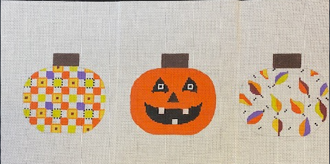 3 Colorful Spinning Pumpkins Canvases w/Stitch Guide