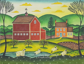 Red Barn with Frolicking Sheep DPLS22