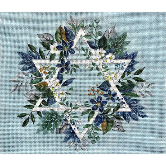 Blue Floral Star Of David EA144