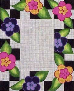 Whimsical Flowers w/Blk & White Check Frame F-136