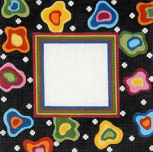Dotty Floral Frame w/Black Background. F-210