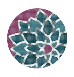 Round Graphic Flower Blue-Green FL12