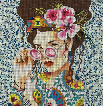 Elegant Hippie Lady On Grey with Glasses  PE245