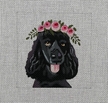 Black Poodle with Floral Crown  IN097