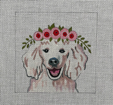 White Poodle with Floral Crown  IN068