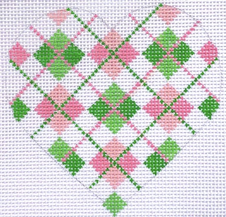 Heart - Pink/Green Argyle  HB-154