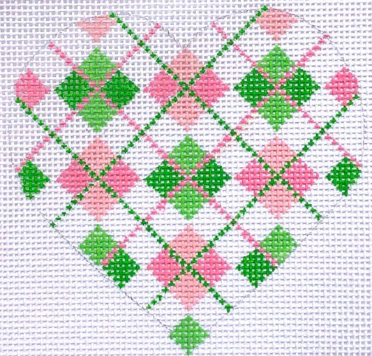 Heart - Pink/Green Argyle  HB-154