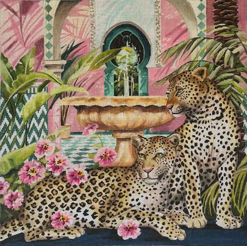 Leopards with Fountain Tapestry   MC707