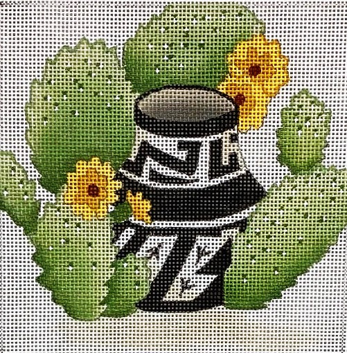 Black & White Pot with Prickly Pear J-47
