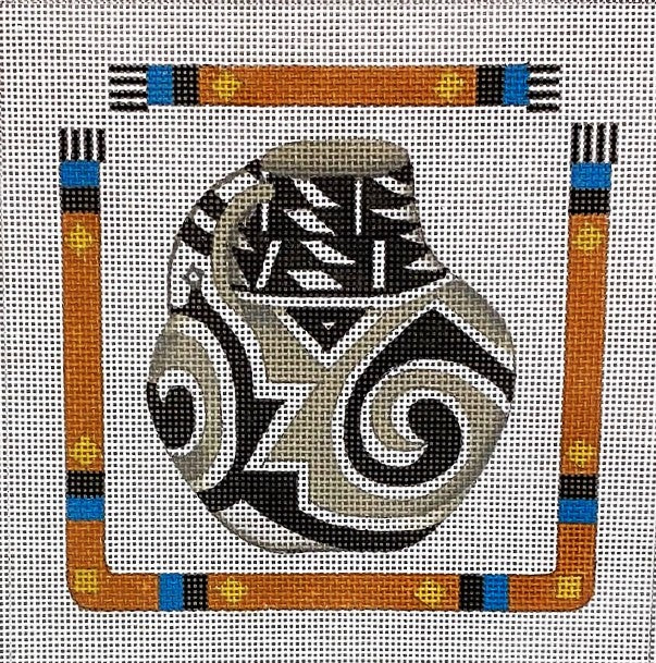 Black & Gray Pot with Southwest Border J-53