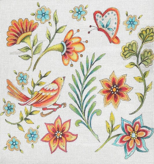 Folk flower pattern-White  JG-132