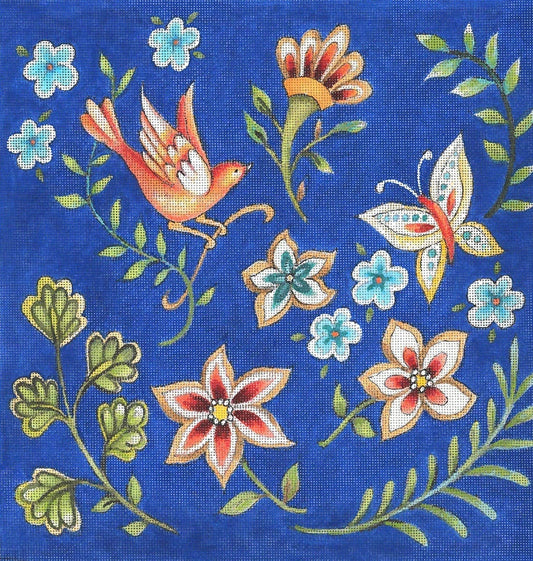Folk flower pattern-Blue  JG-133