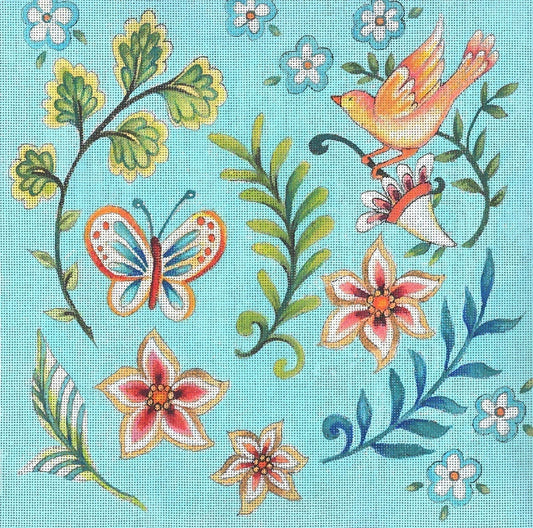 Folk flower pattern-Lt.Blue  JG-134