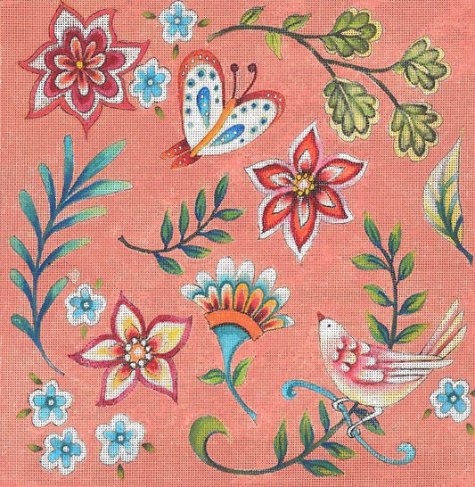 Folk flower pattern-Peach  JG-135