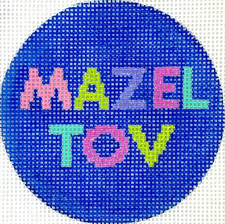 3” Round – Mazel Tov – Bright Letters On Blue JM-17