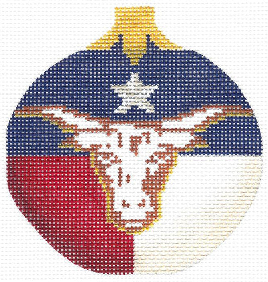 Lone Star w/ Long Horn Round Ornament  KC-KCNTX-09