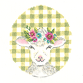 Curly Lamb w/ Flower Crown on Green Gingham  KC-KEA74-18