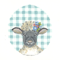 Black Lamb with Flower Crown on Aqua Gingham  KC-KEA79-18
