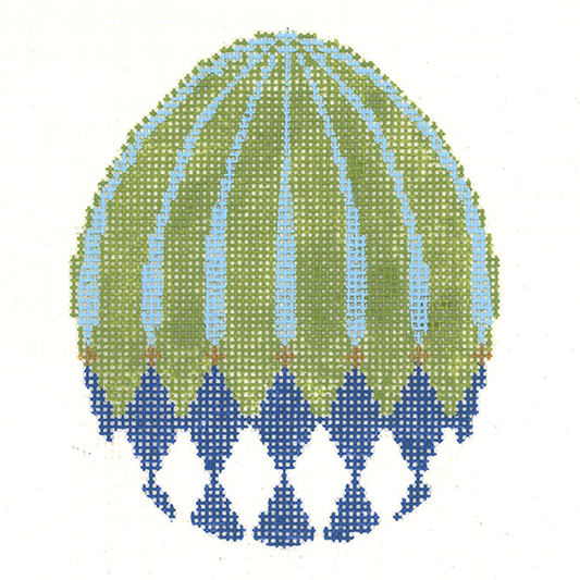 Royal Harlequin Egg with Green & Aqua Stripes  KC-KEA87-18