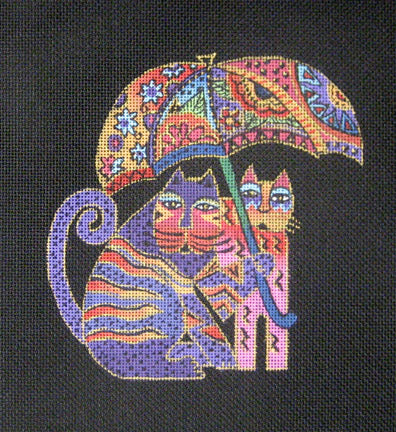 Cats with Umbrellas  (on black canvas) LB-44
