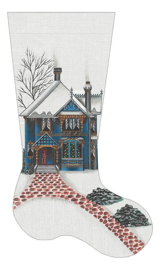 Blue Queen Anne House Stocking  LD-8441