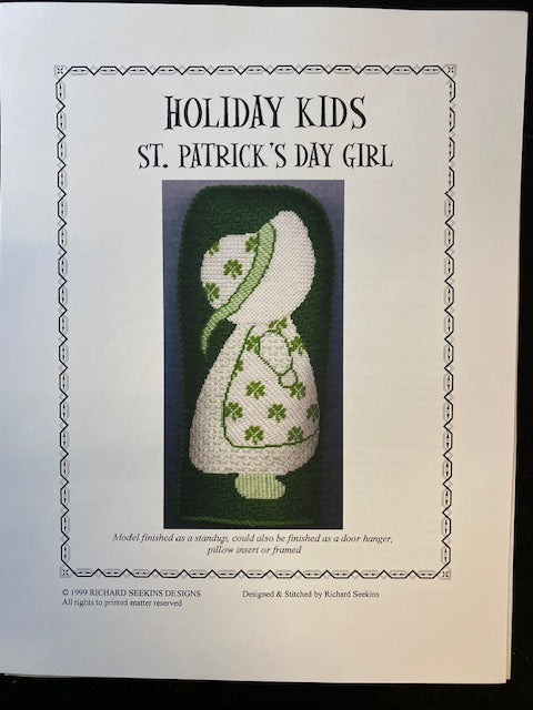 Holiday Kids - St. Patrick's Day Girl Line Drawn Canvas w/Stitch Guide