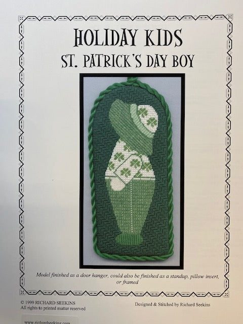 Holiday Kids - St. Patrick's Day Boy Line Drawn Canvas w/Stitch Guide