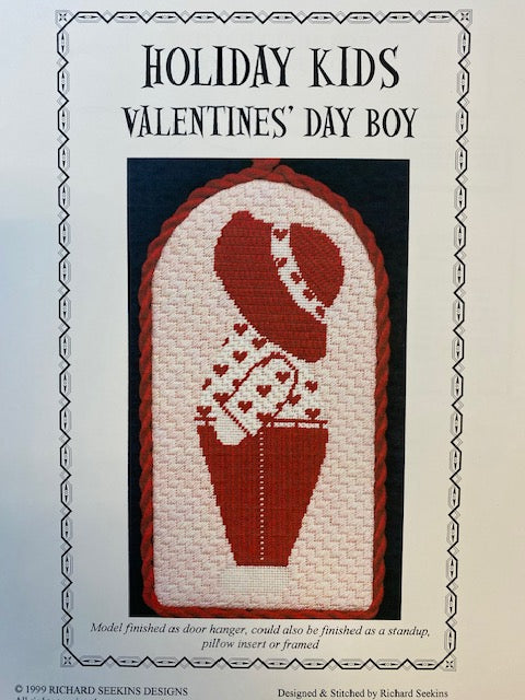 Holiday Kids - Valentines' Day Boy Line Drawn Canvas w/Stitch Guide
