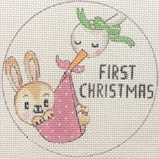 Stork & Baby Girl Bunny First Xmas X470