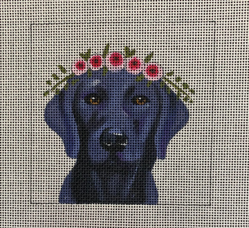 Black Lab with Floral Crowithn  IN070