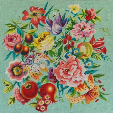 Large Floral Custom On Turquoise  FF330