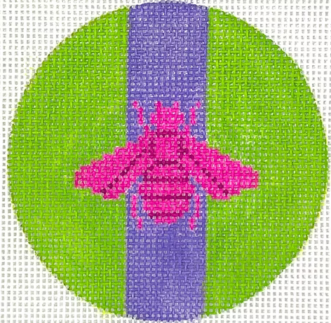 3” Round – Gucci Bee In Mod Colors – Magenta w/ Purple Stripe On Deep Lime INSL3-58