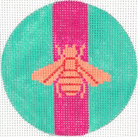 3” Round – Gucci Bee In Mod Colors – Peach w/ Fuchsia Stripe On Turquoise INSL3-60