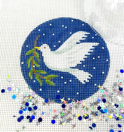 3” Round w/ Clear Dome & Confetti – Dove w/ Olive Branch On Starry Night Sky OMD-01