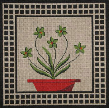 Green Flowers Red Pot PIL201