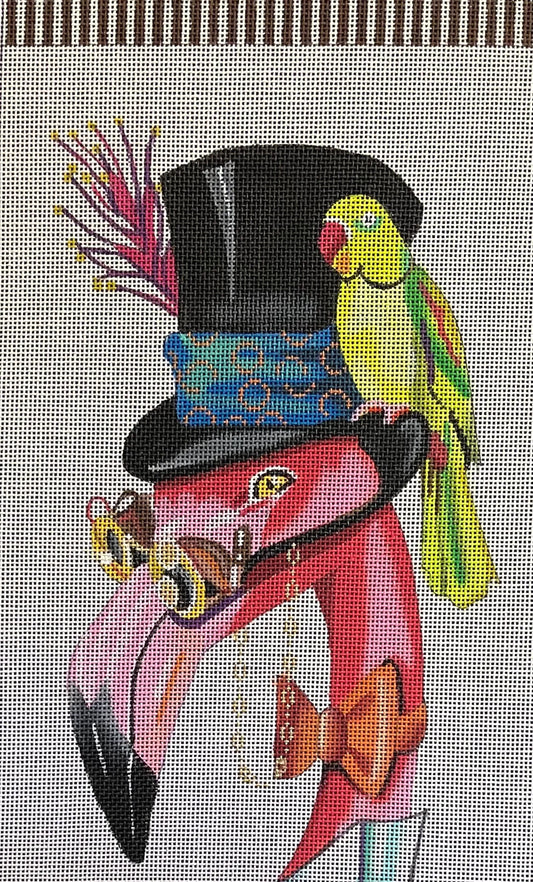 Flamingo with. Green Parrot  AN355