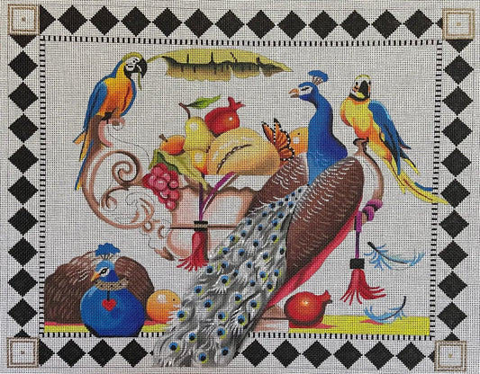 Peacocks/Parrots/Urn with Fruit  AN357