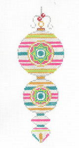 Vintage Ornament Stripe Pink/Teal/Green XO-222g